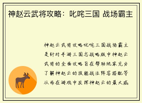神赵云武将攻略：叱咤三国 战场霸主